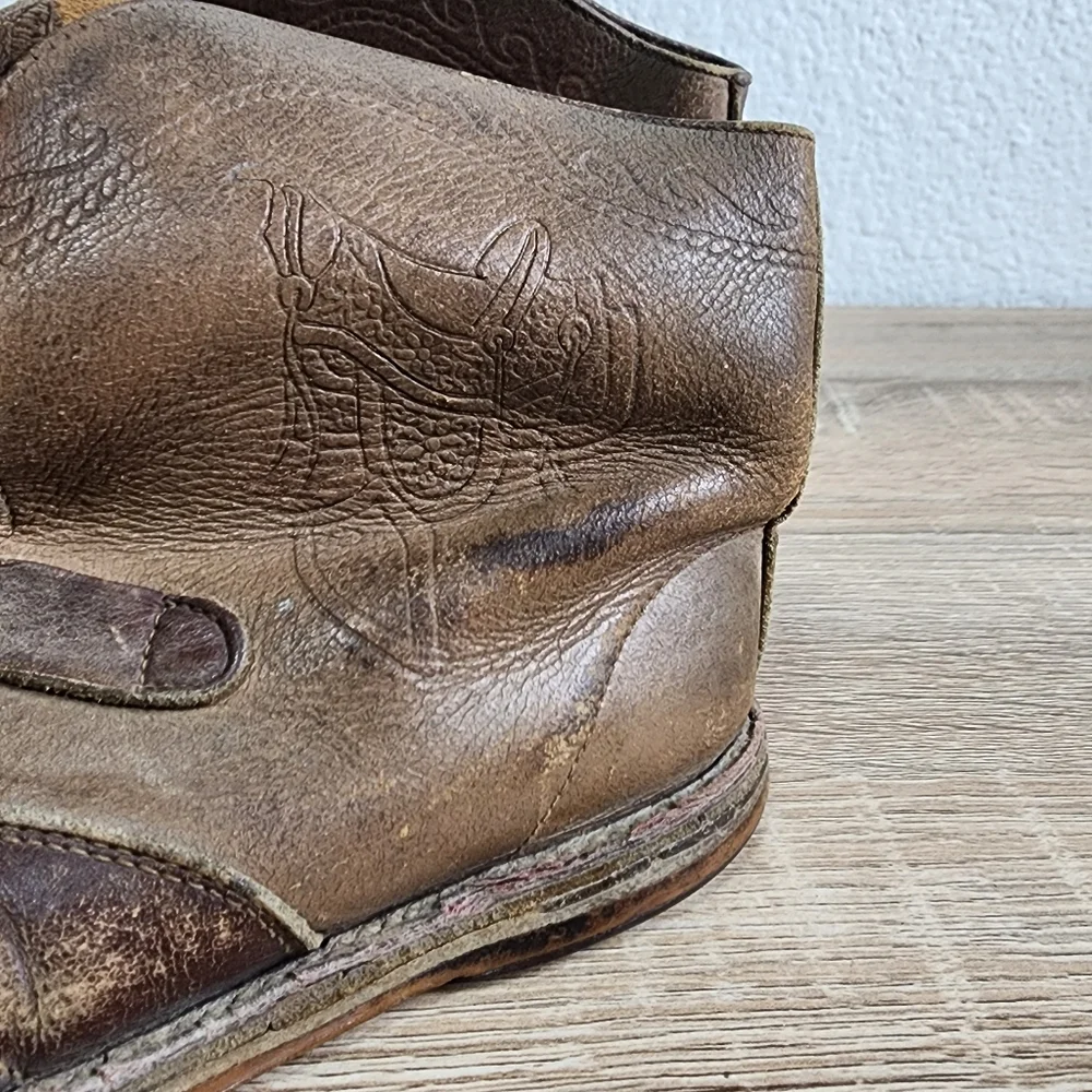 VINTAGE 50s Brown Leather Cowboy Toddler Western Boots